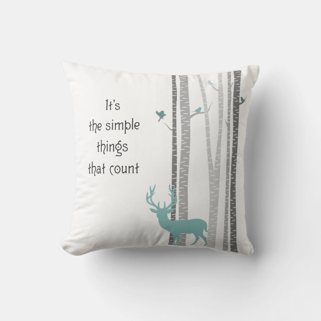 Birch Trees Deer Inspirational quote Cushion (Front)