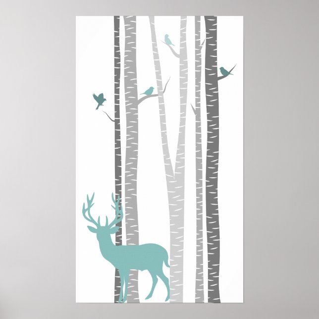 Birch Trees Deer Inspirational quote Poster (Front)