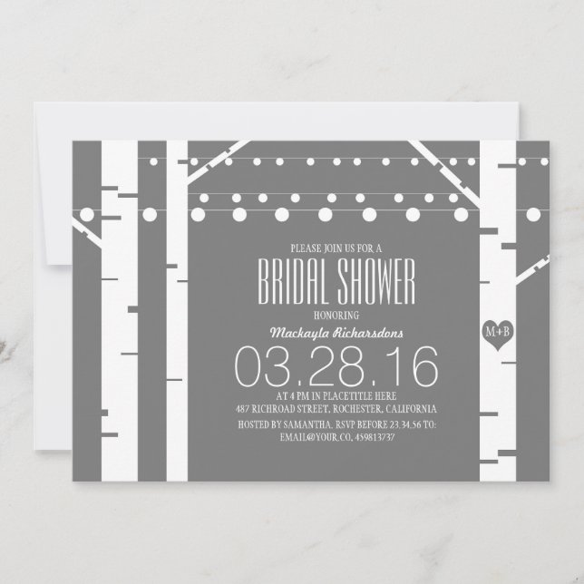 Birch Trees Heart & String Lights Bridal Shower Invitation (Front)