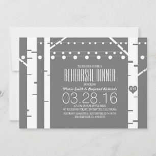Birch Trees Heart & String Lights Rehearsal Dinner Invitation