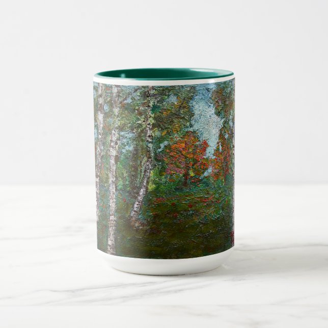 Birch Trees in a Forest (Kimon Loghi) Mug (Center)