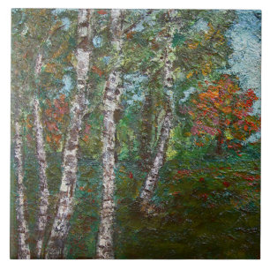 Birch Trees in a Romanian Forest (by Kimon Loghi) Ceramic Tile