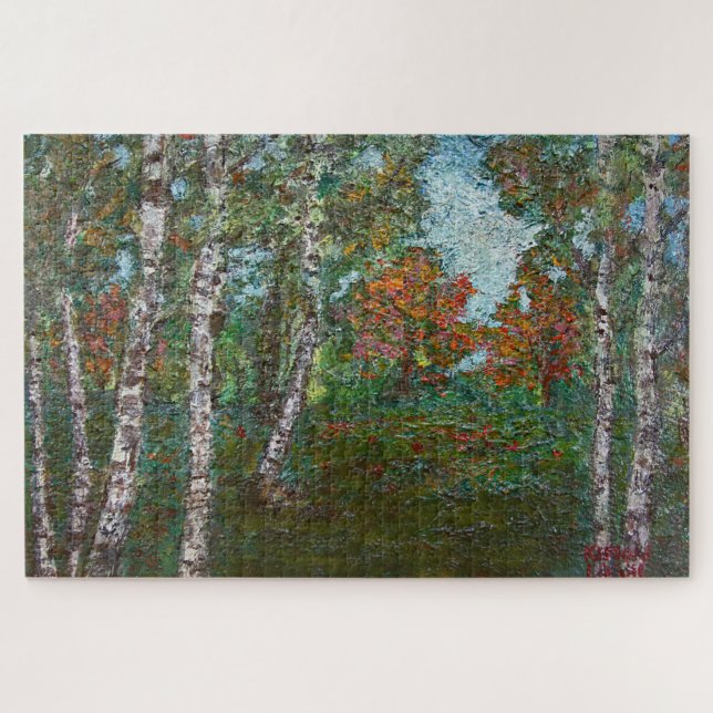 Birch Trees in a Woodland Forest (by Kimon Loghi) Jigsaw Puzzle (Horizontal)