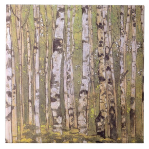 Birch Trees in a Woodland Forest (Roerich) Ceramic Tile