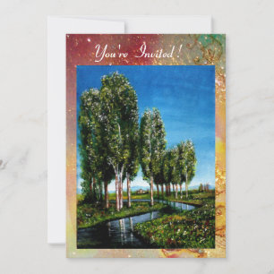 BIRCH TREES IN TUSCANY,green red gold sparkles Invitation