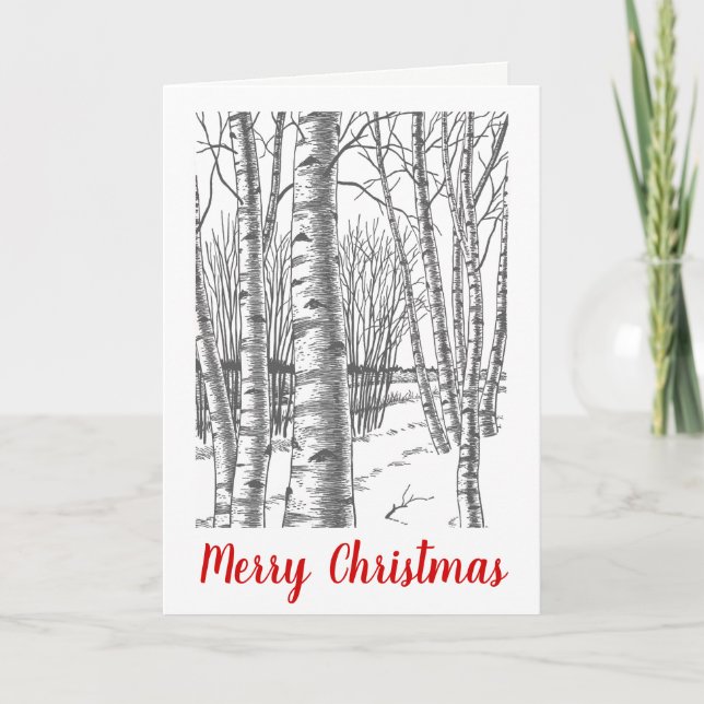 Birch Trees In Winter Christmas Xmas Holiday Card (Front)