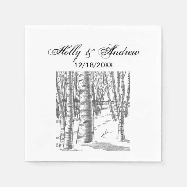 Birch Trees In Winter Christmas Xmas Napkin (Front)