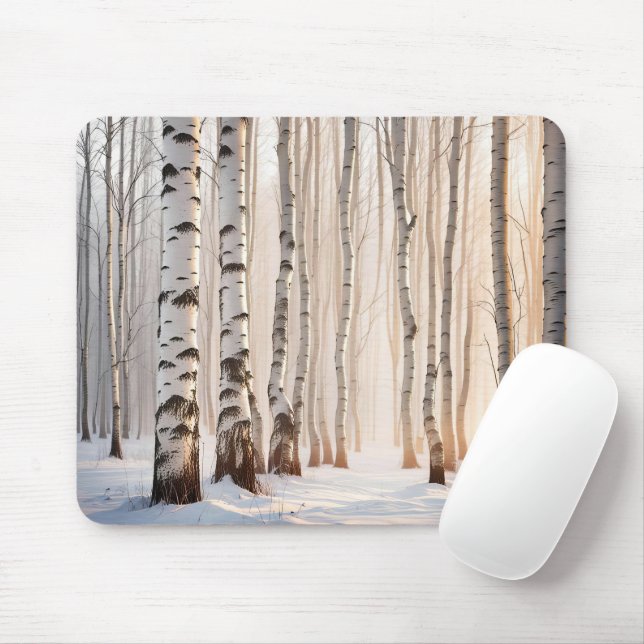 Birch Trees In Winter Forest Mouse Pad (With Mouse)