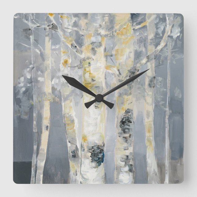 Birch Trees On Grey Background 6 Square Wall Clock (Front)