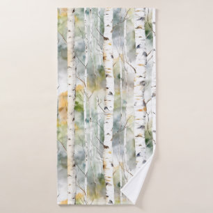 Birch trees pattern green bath towel
