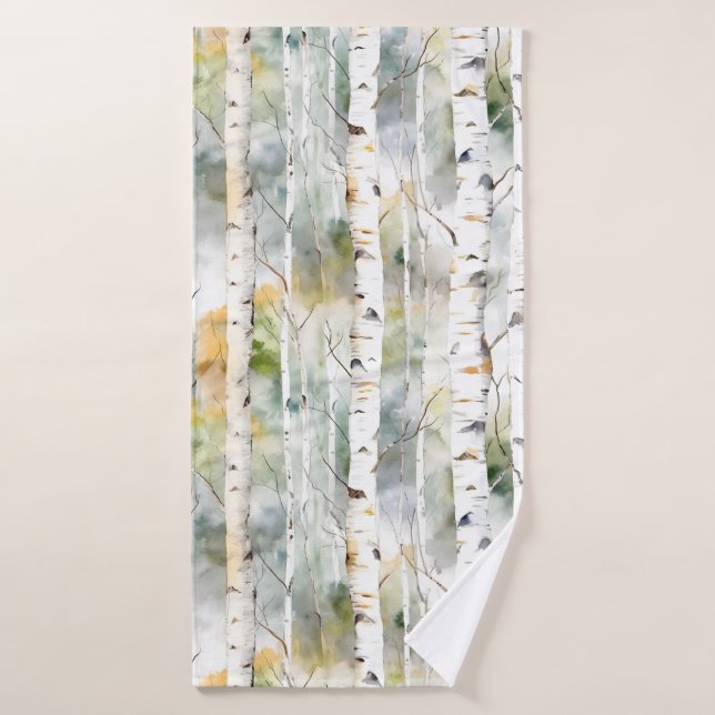 Birch trees pattern green bath towel (Bath Towel)