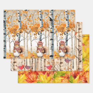 Birch Trees, Red Cardinals and Chipmunks Wrapping Paper Sheet