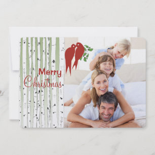 Birch Trees Red Love Birds Merry Christmas Holiday Card