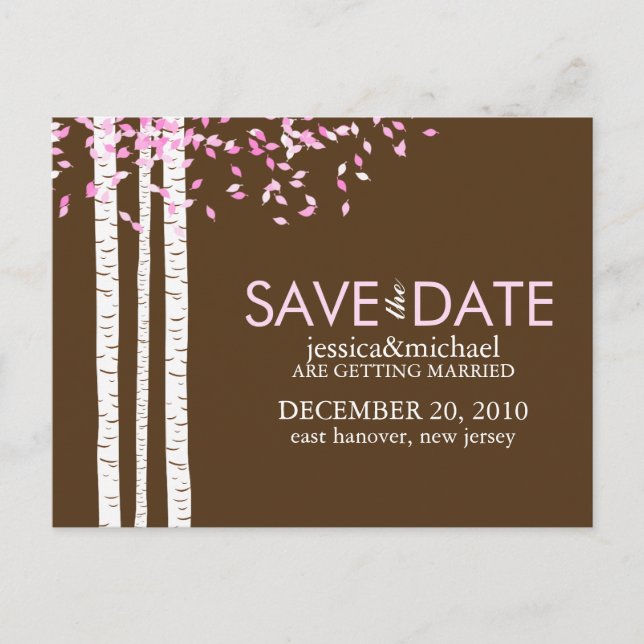 Birch Trees Save the Date Wedding Announcement Postcard (Front)