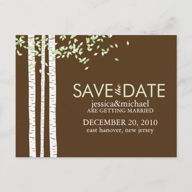 Birch Trees Save the Date Wedding Announcement Postcard (Front)