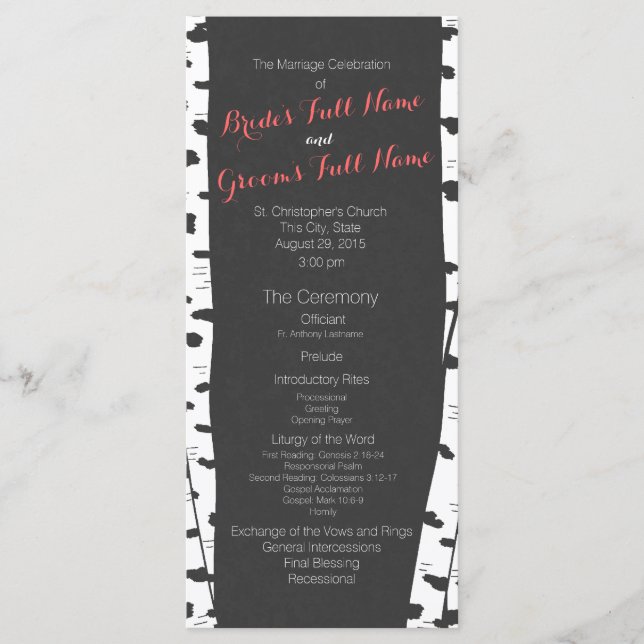 Birch Trees Slate Grey Wedding Program (Front)
