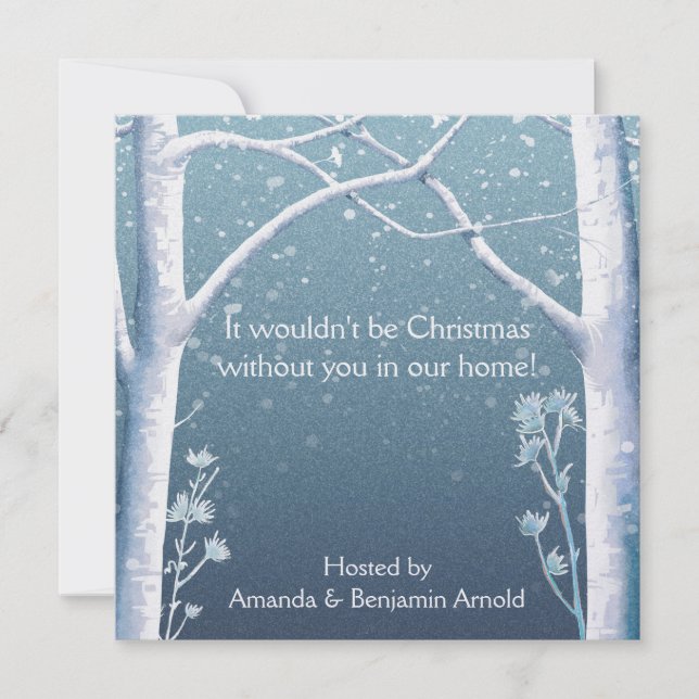 Birch Trees Snow Holiday Invitation (Front)