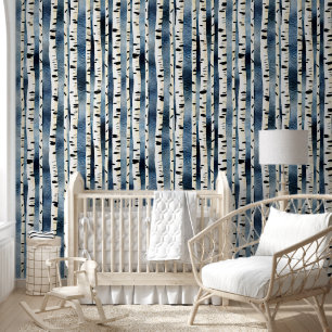 Birch trees watercolor pattern birchwoods mural wallpaper