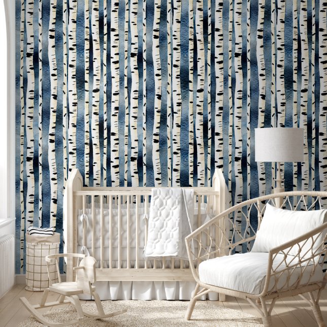 Birch trees watercolor pattern birchwoods mural wallpaper (Kids)