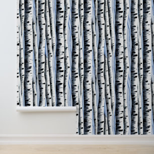 Birch trees watercolor pattern forest woodland wallpaper