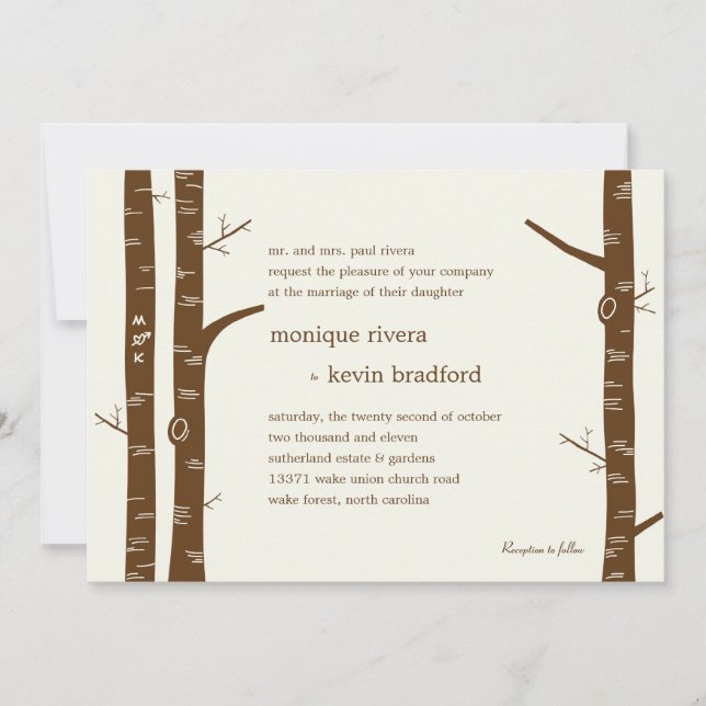 Birch Trees Wedding Invitation - Almond (Front)