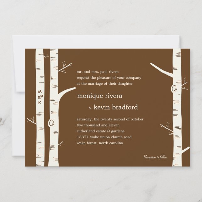 Birch Trees Wedding Invitation - Chocolate (Front)