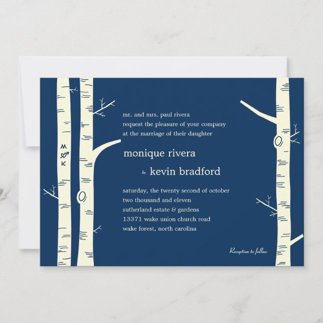 Birch Trees Wedding Invitation - Navy (Front)