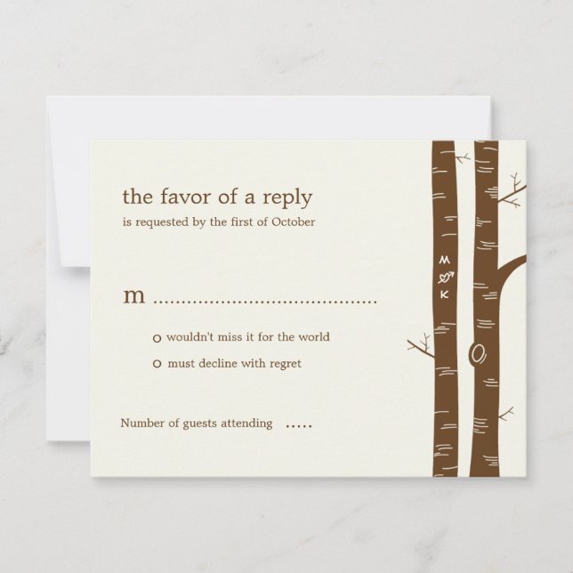 Birch Trees Wedding RSVP Card - Almond (Front)