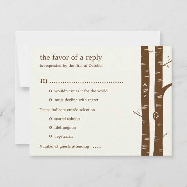 Birch Trees Wedding RSVP Card with entrée - Almond (Front)