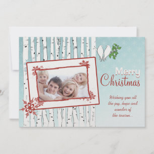 Birch Trees White Birds Red Merry Christmas Holiday Card