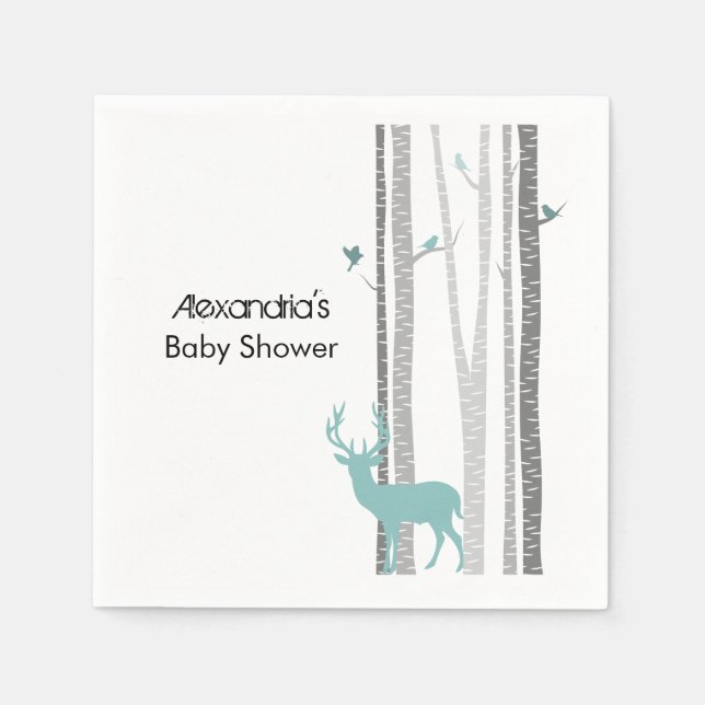 Birch Trees with Deer Baby Shower Napkin (Front)