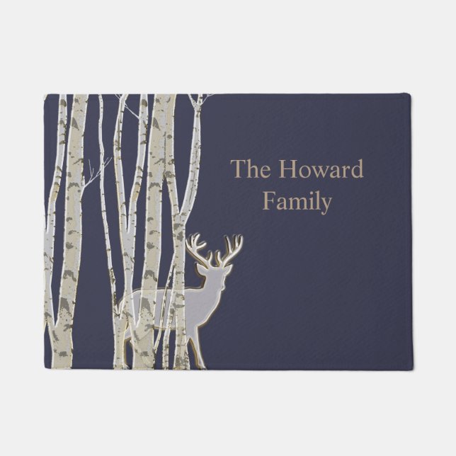 Birch Trees with Deer Custom Door Mat (Front)