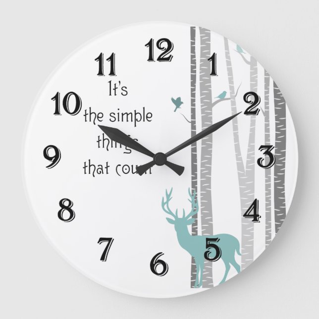 Birch Trees with Deer Simple Things Count Large Clock (Front)