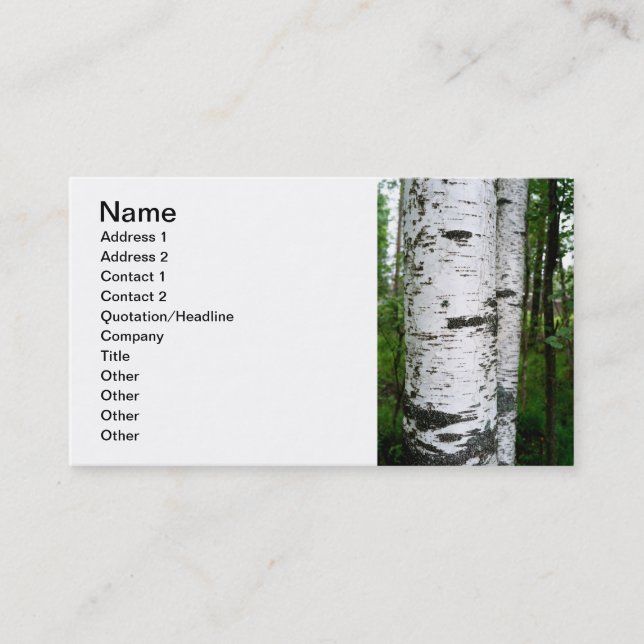 Birch trunk business card (Front)