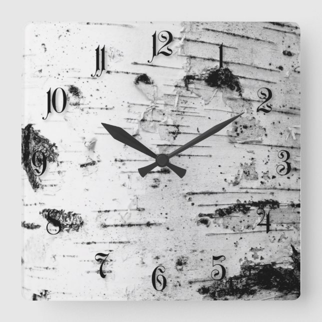 Birch trunk square wall clock (Front)