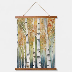 Birch Wood Trees Autumn Fall Thanksgiving Orange Hanging Tapestry