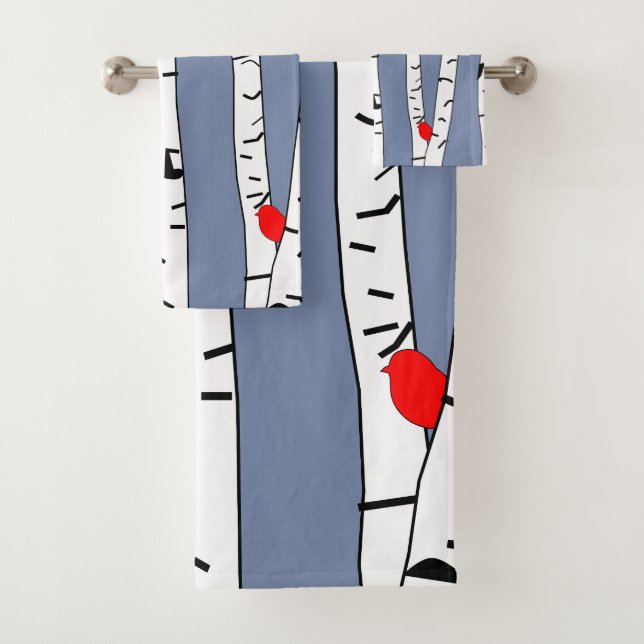 Birches and Birds Bath Towel Set (Insitu)