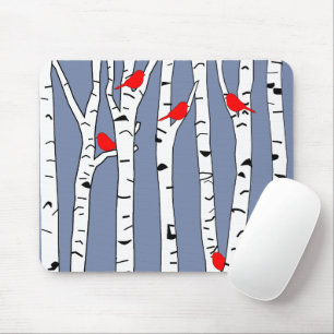 Birches and Birds Mouse Pad