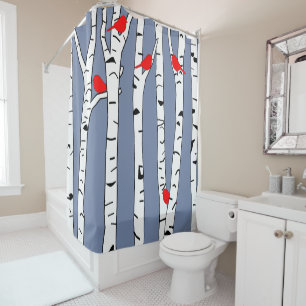 Birches and Birds Shower Curtain
