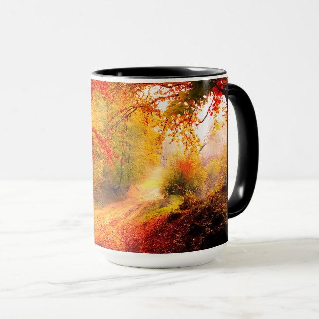 Birches Trees Fall Autumn orange Leaves Landscape Mug (Front Right)