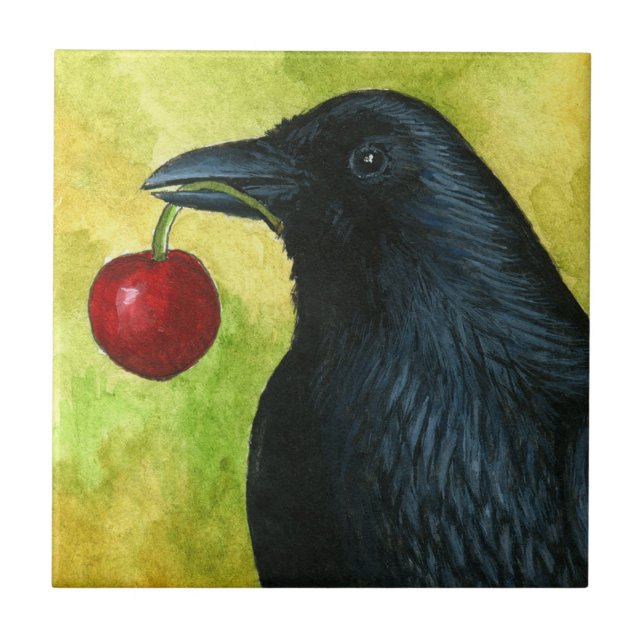 Bird 55 crow raven ceramic tile (Front)