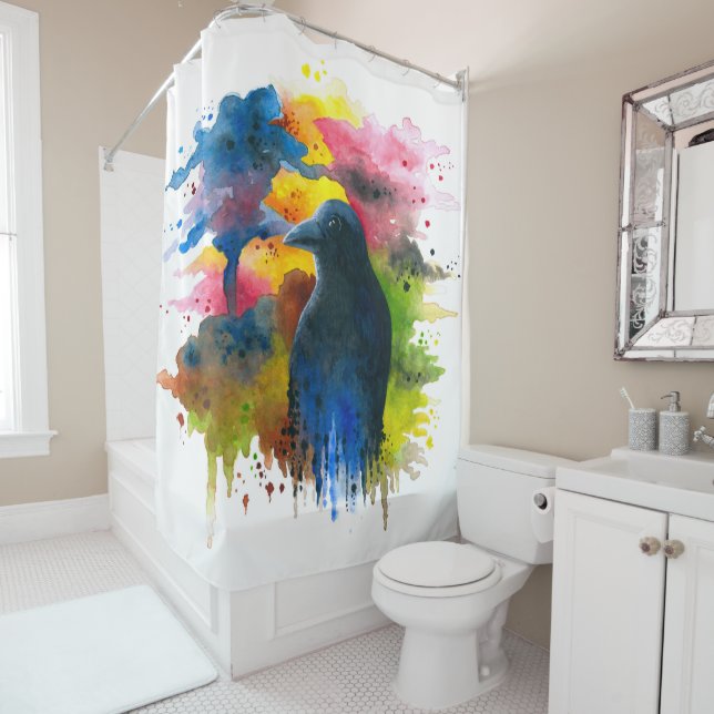 Bird 71 Colourful Crow Shower Curtain (In Situ)