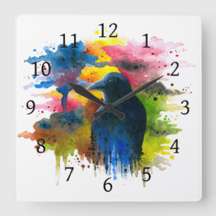 Bird 71 Crow Raven Square Wall Clock
