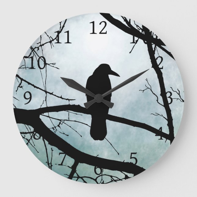 bird 77 Crow Raven Large Clock (Front)