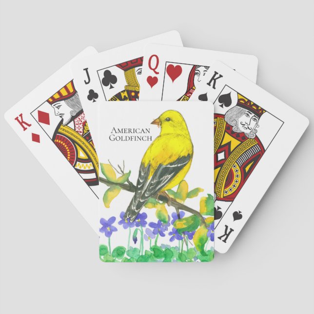 Bird American Goldfinch Purple Violets Playing Cards (Back)