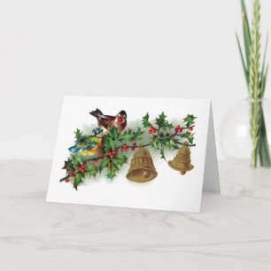 Bird and Bells on Berry Limb Christmas Card