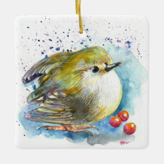 Bird and Berries Ceramic Ornament