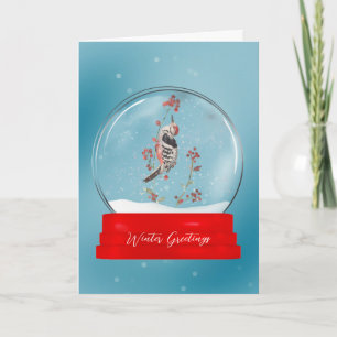 Bird and Berry Branch Snow Globe Christmas Card