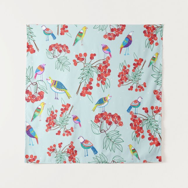 Bird and berry pattern design. tapestry (Front)