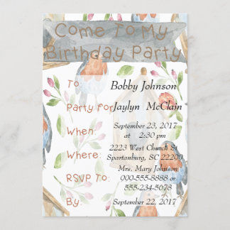 Bird and Birdhouse Birthday Party Invitation